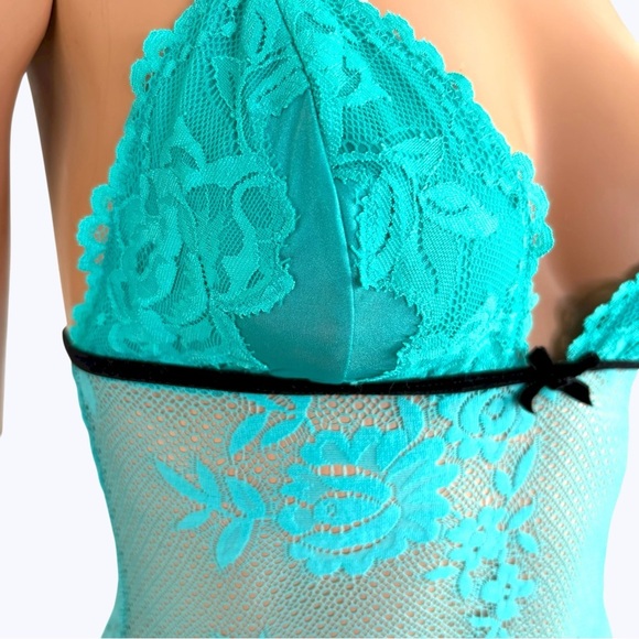 Victoria’s Secret Turquoise Lace Mesh Babydoll Slip Dress M Y2K, Indie Sleaze - Picture 5 of 15
